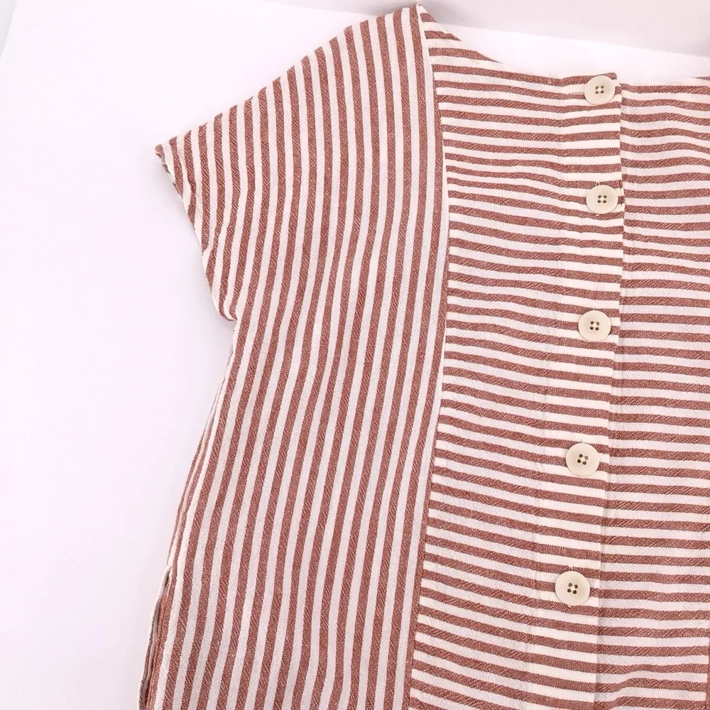Madewell G5305 Rust White Stripe Play Button Back Linen Blend Dress Size Small - Picture 14 of 15